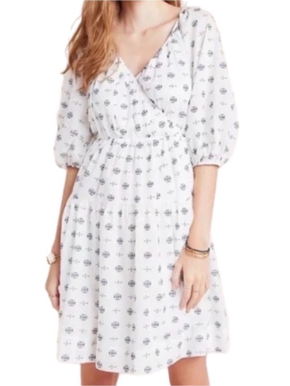 Anthropologie Marcie Textured Tunic Faux Wrap Embroidered Dress
